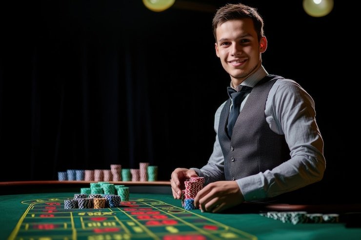 Studio live blackjack dengan dealer profesional dan multi-kamera